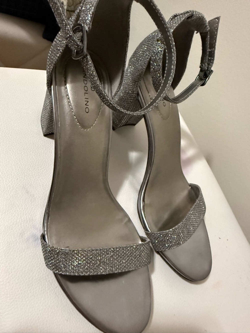 Silver Glitter Ankle-Strap Sandals for Women - Picture 2 of 5